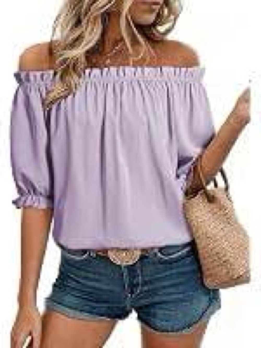 EVALESS Off Shoulder Puff Sleeve Blouse Pink NWT Size Large